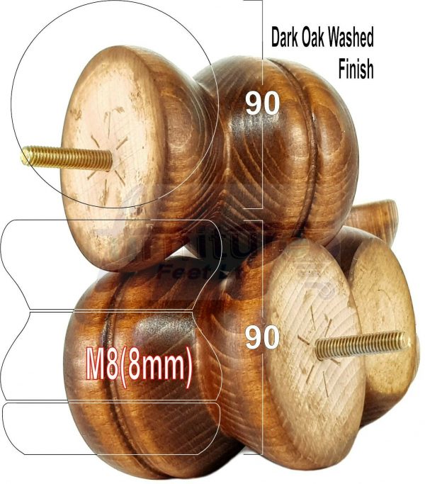 4x SOLID WOODEN FURNITURE LEGS M8(8mm) CHAIR REPLACEMENT BUN FEET 90mm HIGH - Image 12