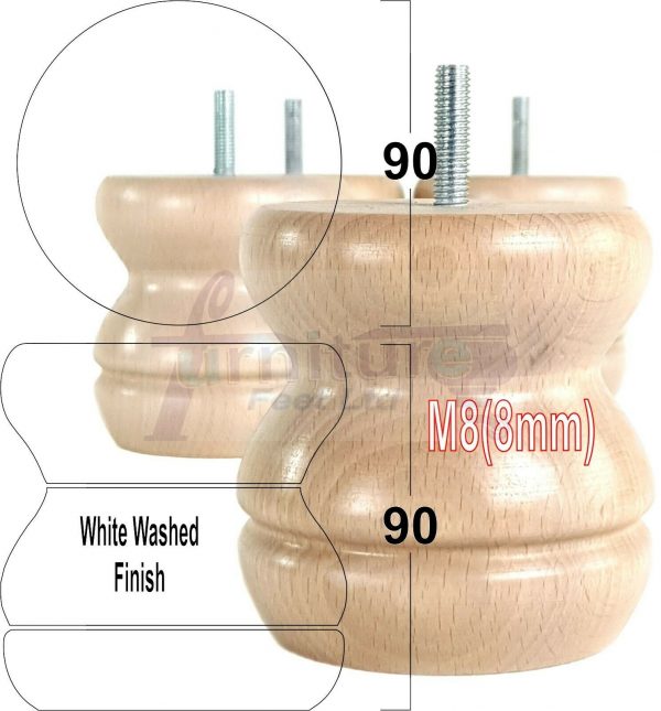 4x SOLID WOODEN FURNITURE LEGS M8(8mm) CHAIR REPLACEMENT BUN FEET 90mm HIGH - Image 30