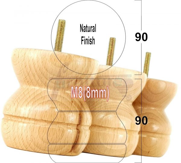 4x SOLID WOODEN FURNITURE LEGS M8(8mm) CHAIR REPLACEMENT BUN FEET 90mm HIGH - Image 21