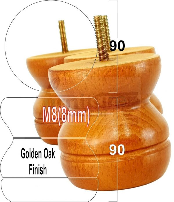 4x SOLID WOODEN FURNITURE LEGS M8(8mm) CHAIR REPLACEMENT BUN FEET 90mm HIGH - Image 15