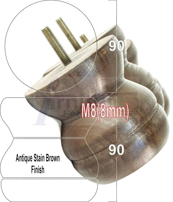 4x SOLID WOODEN FURNITURE LEGS M8(8mm) CHAIR REPLACEMENT BUN FEET 90mm HIGH - Image 8