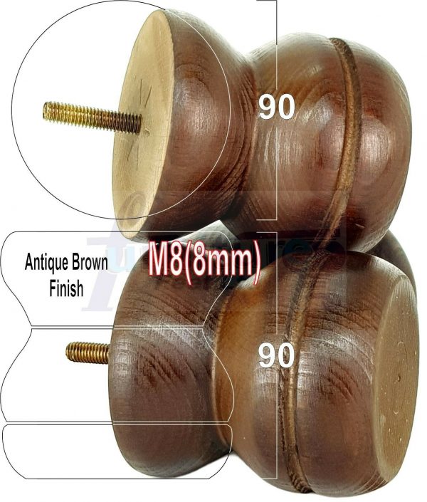 4x SOLID WOODEN FURNITURE LEGS M8(8mm) CHAIR REPLACEMENT BUN FEET 90mm HIGH - Image 7