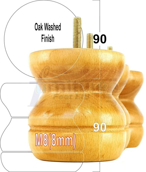 4x SOLID WOODEN FURNITURE LEGS M8(8mm) CHAIR REPLACEMENT BUN FEET 90mm HIGH - Image 24