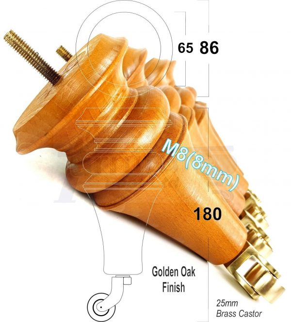 4x TURNED WOODEN CASTOR LEGS 180mm High CHAIR REPLACEMENT FURNITURE FEET M8(8mm) - Image 5