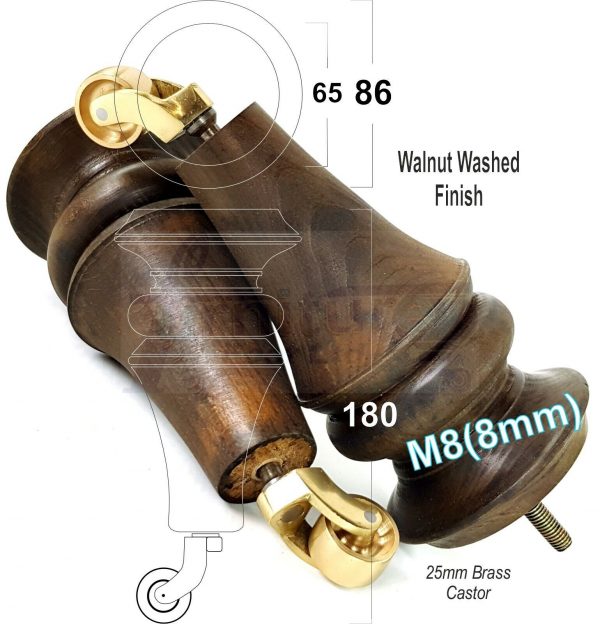 4x TURNED WOODEN CASTOR LEGS 180mm High CHAIR REPLACEMENT FURNITURE FEET M8(8mm) - Image 4