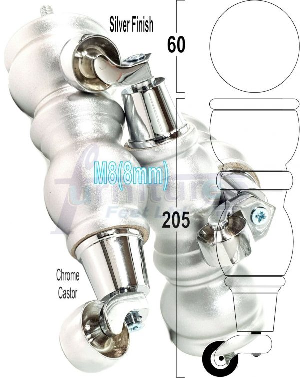 4x Turned Wooden Castor Legs 215mm High Chair Replacement Furniture Feet M8(8mm) - Image 15