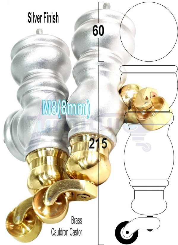 4x Turned Wooden Castor Legs 215mm High Chair Replacement Furniture Feet M8(8mm) - Image 18