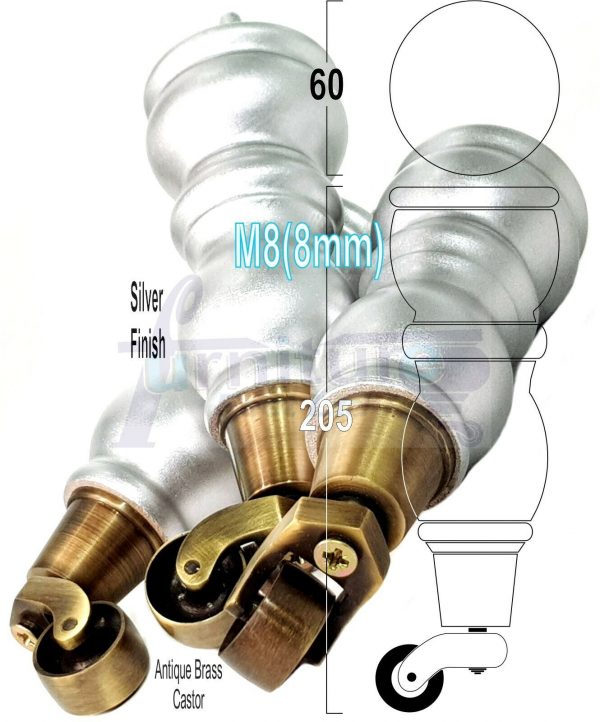 4x Turned Wooden Castor Legs 215mm High Chair Replacement Furniture Feet M8(8mm) - Image 16