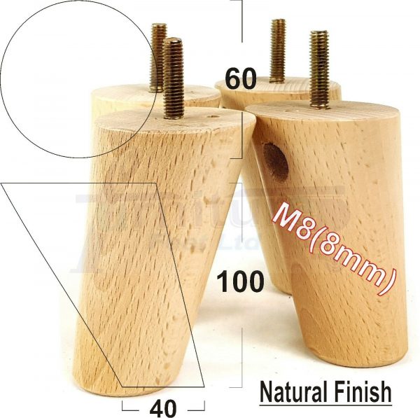 4x WOOD FURNITURE CHAIR LEGS M8(8mm) REPLACEMENT SOFA / SETTEE FEET 100mm HIGH - Image 21