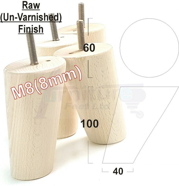 4x WOOD FURNITURE CHAIR LEGS M8(8mm) REPLACEMENT SOFA / SETTEE FEET 100mm HIGH - Image 25