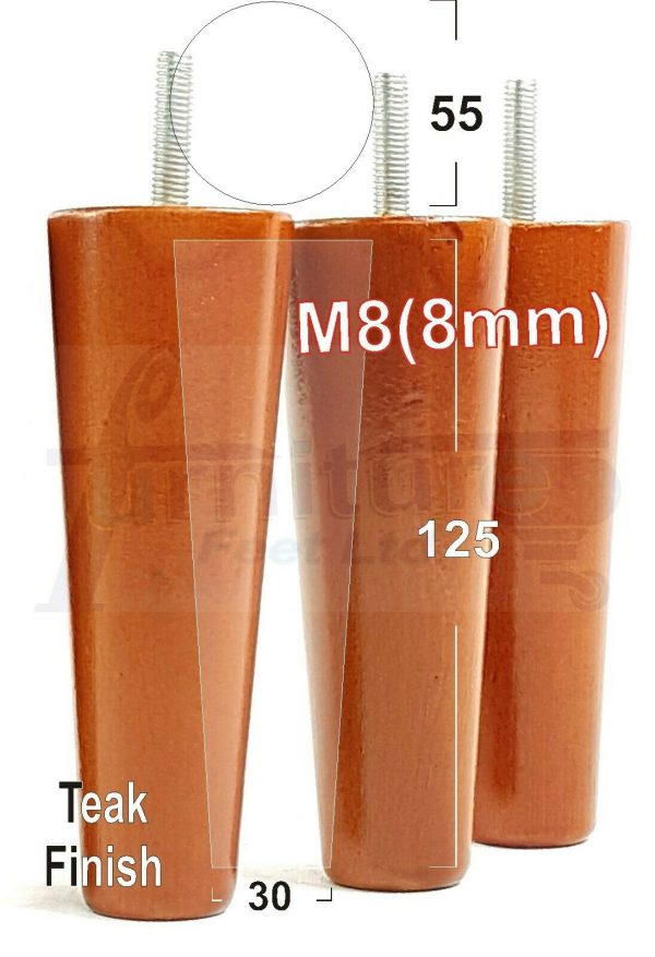 4x WOOD REPLACEMENT FURNITURE CHAIR LEGS M8(8mm) SOFA - SETTEE FEET 125mm HIGH - Image 34