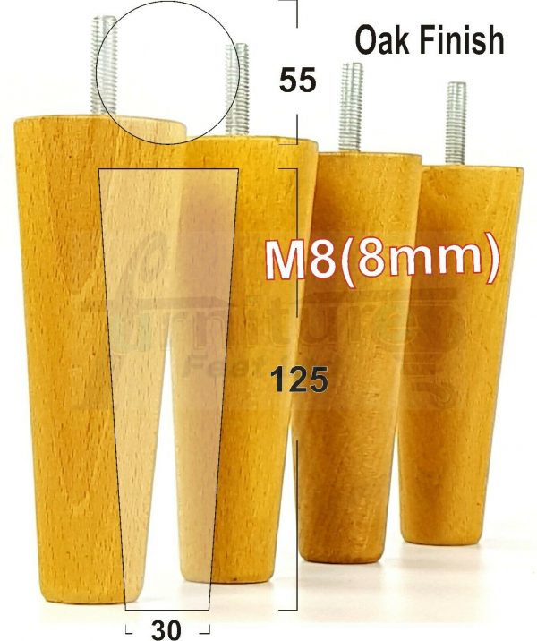 4x WOOD REPLACEMENT FURNITURE CHAIR LEGS M8(8mm) SOFA - SETTEE FEET 125mm HIGH - Image 28