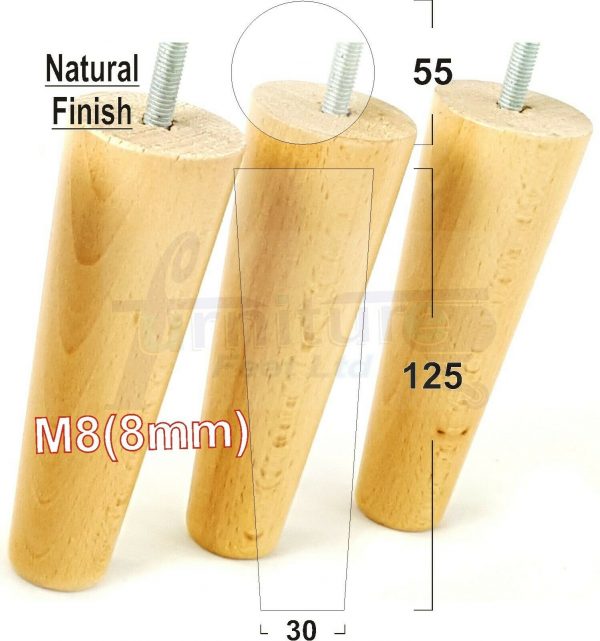 4x WOOD REPLACEMENT FURNITURE CHAIR LEGS M8(8mm) SOFA - SETTEE FEET 125mm HIGH - Image 27