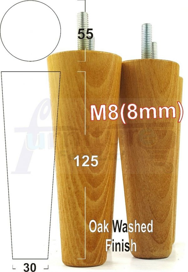 4x WOOD REPLACEMENT FURNITURE CHAIR LEGS M8(8mm) SOFA - SETTEE FEET 125mm HIGH - Image 30