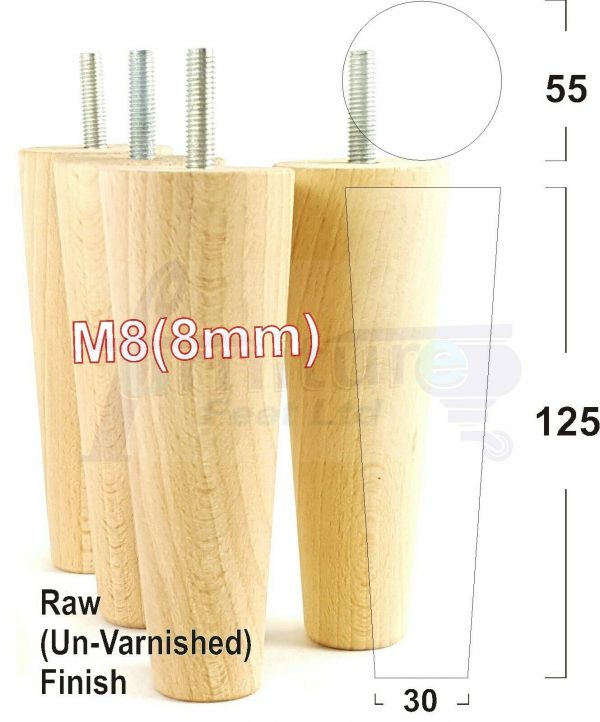 4x WOOD REPLACEMENT FURNITURE CHAIR LEGS M8(8mm) SOFA - SETTEE FEET 125mm HIGH - Image 33