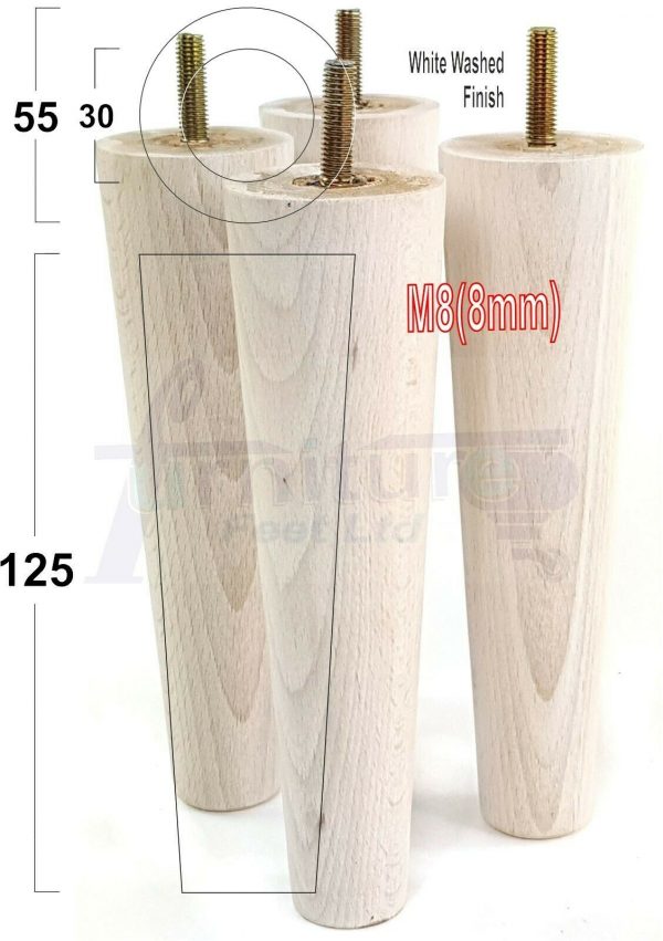 4x WOOD REPLACEMENT FURNITURE CHAIR LEGS M8(8mm) SOFA - SETTEE FEET 125mm HIGH - Image 36