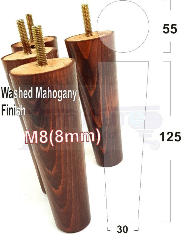 4x WOOD REPLACEMENT FURNITURE CHAIR LEGS M8(8mm) SOFA - SETTEE FEET 125mm HIGH - Image 25