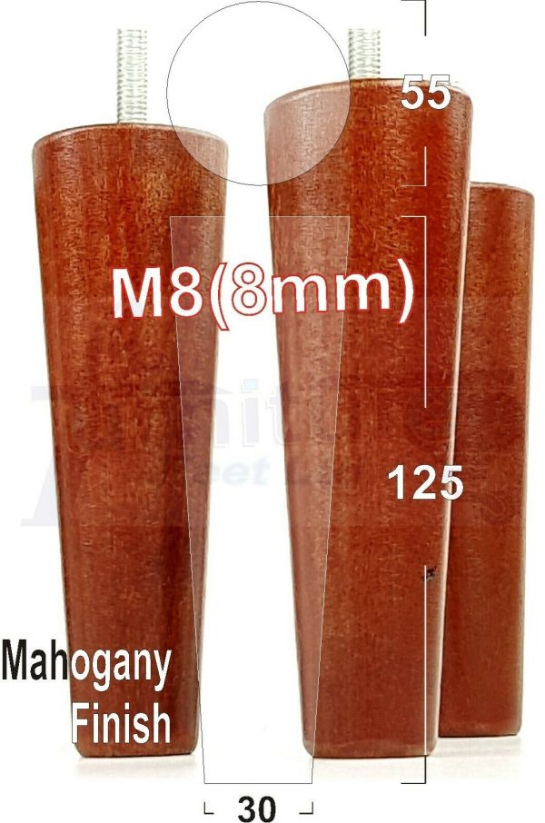 4x WOOD REPLACEMENT FURNITURE CHAIR LEGS M8(8mm) SOFA - SETTEE FEET 125mm HIGH - Image 24