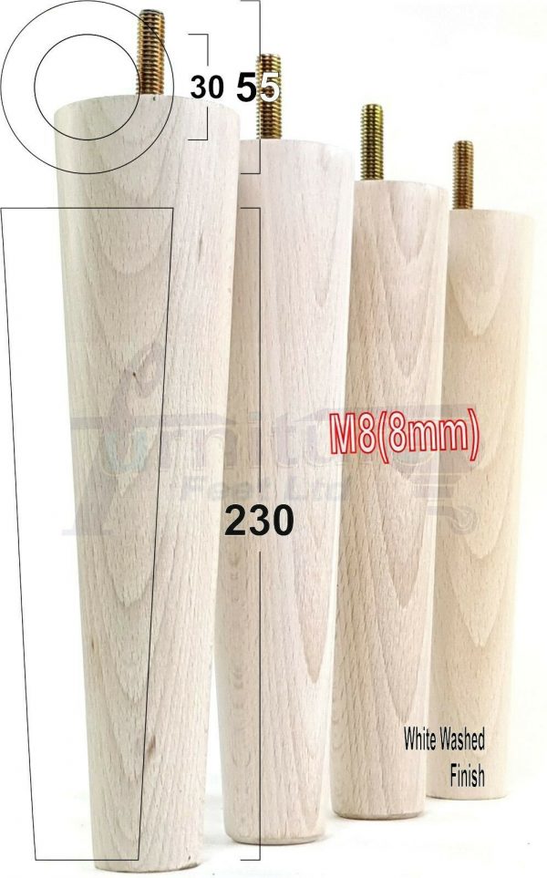 4x WOOD REPLACEMENT FURNITURE CHAIR LEGS M8(8mm) SOFA - SETTEE FEET 230mm HIGH - Image 35