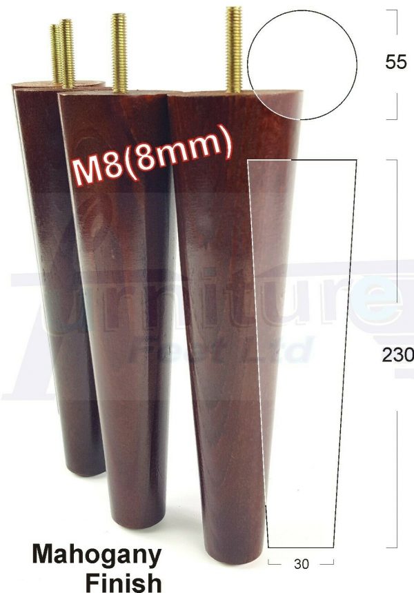 4x WOOD REPLACEMENT FURNITURE CHAIR LEGS M8(8mm) SOFA - SETTEE FEET 230mm HIGH - Image 24