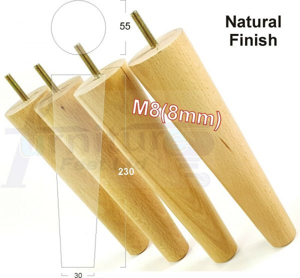 4x WOOD REPLACEMENT FURNITURE CHAIR LEGS M8(8mm) SOFA - SETTEE FEET 230mm HIGH - Image 27