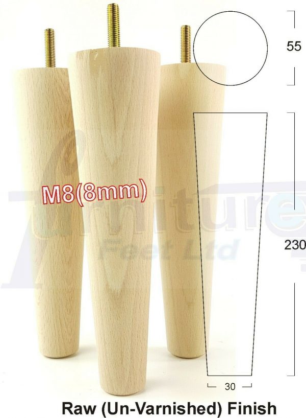 4x WOOD REPLACEMENT FURNITURE CHAIR LEGS M8(8mm) SOFA - SETTEE FEET 230mm HIGH - Image 32