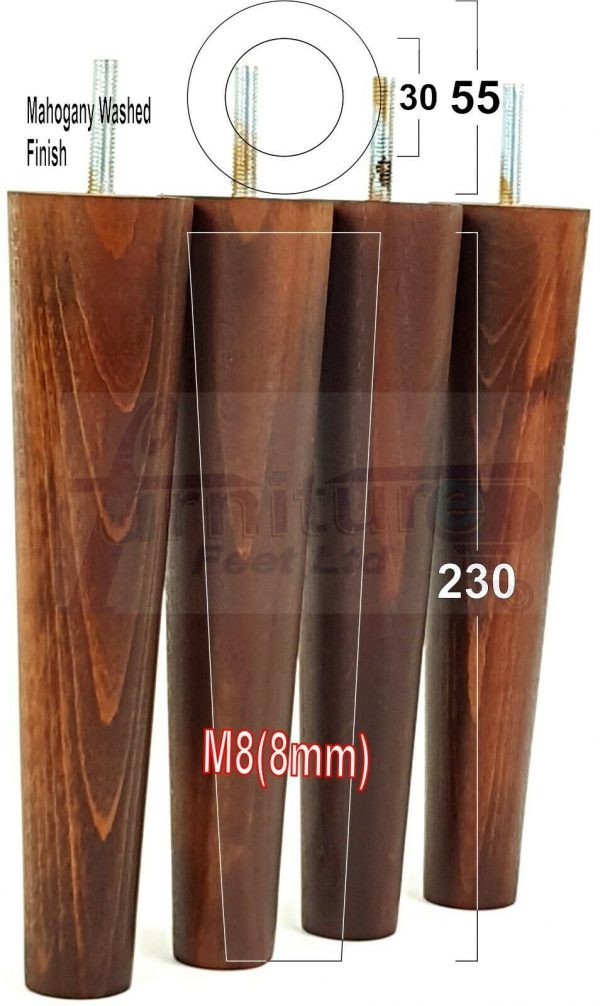 4x WOOD REPLACEMENT FURNITURE CHAIR LEGS M8(8mm) SOFA - SETTEE FEET 230mm HIGH - Image 25