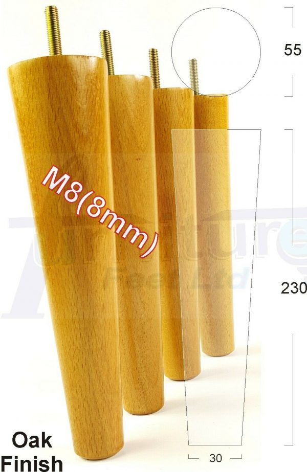 4x WOOD REPLACEMENT FURNITURE CHAIR LEGS M8(8mm) SOFA - SETTEE FEET 230mm HIGH - Image 28