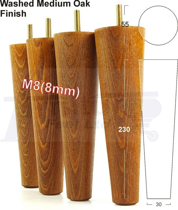 4x WOOD REPLACEMENT FURNITURE CHAIR LEGS M8(8mm) SOFA - SETTEE FEET 230mm HIGH - Image 26