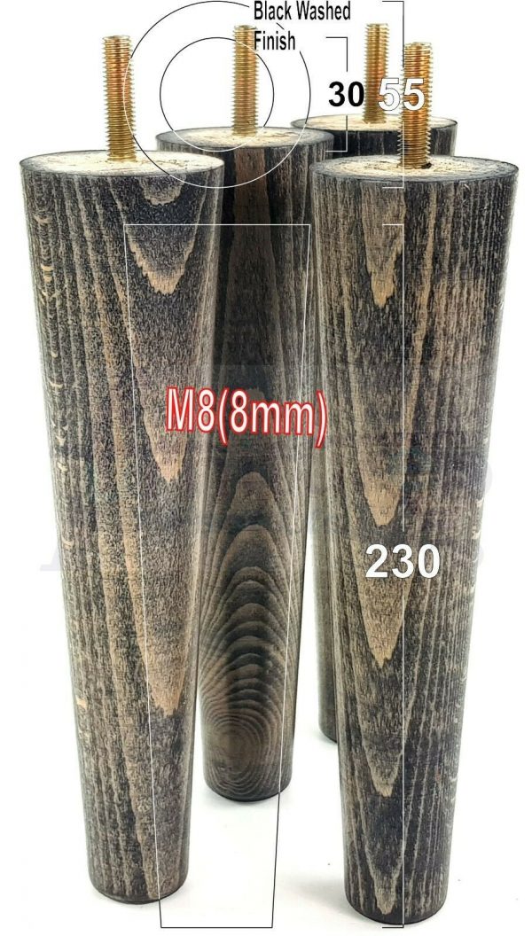 4x WOOD REPLACEMENT FURNITURE CHAIR LEGS M8(8mm) SOFA - SETTEE FEET 230mm HIGH - Image 17