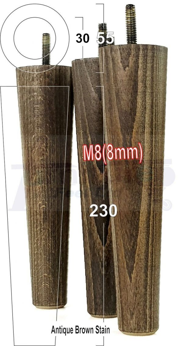 4x WOOD REPLACEMENT FURNITURE CHAIR LEGS M8(8mm) SOFA - SETTEE FEET 230mm HIGH - Image 15