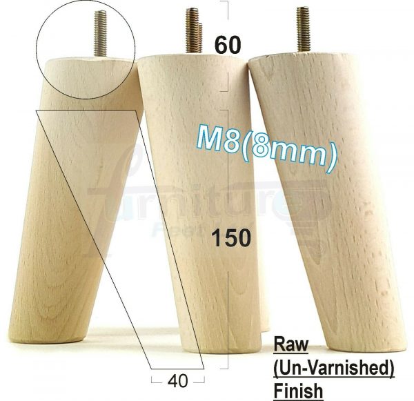 4x WOODEN ANGLED SOFA LEGS 150mm High CHAIR FURNITURE REPLACEMENT FEET M8(8mm) - Image 26