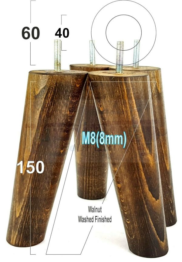 4x WOODEN ANGLED SOFA LEGS 150mm High CHAIR FURNITURE REPLACEMENT FEET M8(8mm) - Image 20