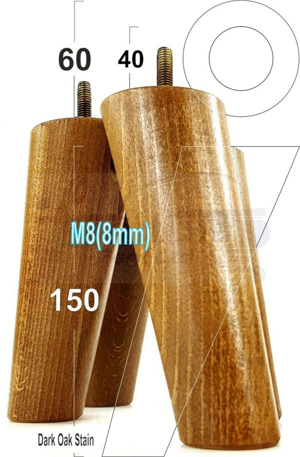 4x WOODEN ANGLED SOFA LEGS 150mm High CHAIR FURNITURE REPLACEMENT FEET M8(8mm) - Image 19