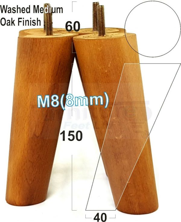 4x WOODEN ANGLED SOFA LEGS 150mm High CHAIR FURNITURE REPLACEMENT FEET M8(8mm) - Image 22
