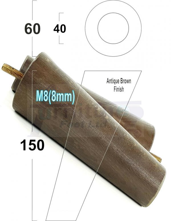 4x WOODEN ANGLED SOFA LEGS 150mm High CHAIR FURNITURE REPLACEMENT FEET M8(8mm) - Image 13