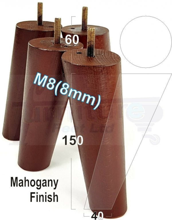 4x WOODEN ANGLED SOFA LEGS 150mm High CHAIR FURNITURE REPLACEMENT FEET M8(8mm) - Image 23