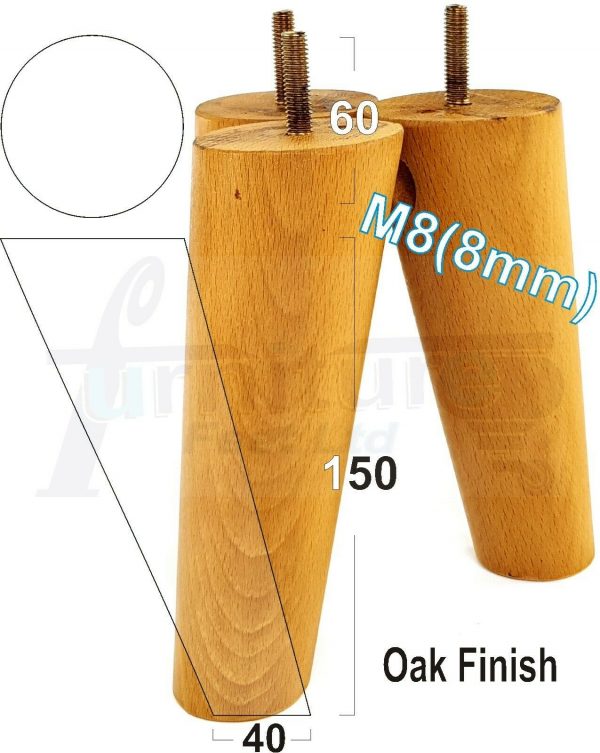 4x WOODEN ANGLED SOFA LEGS 150mm High CHAIR FURNITURE REPLACEMENT FEET M8(8mm) - Image 27