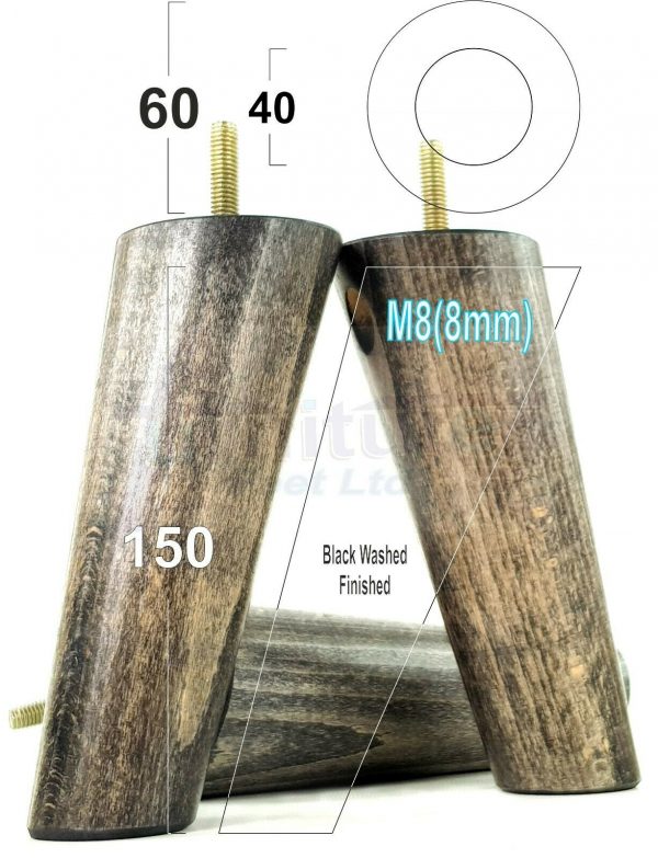 4x WOODEN ANGLED SOFA LEGS 150mm High CHAIR FURNITURE REPLACEMENT FEET M8(8mm) - Image 16