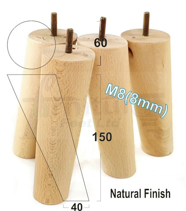 4x WOODEN ANGLED SOFA LEGS 150mm High CHAIR FURNITURE REPLACEMENT FEET M8(8mm) - Image 25