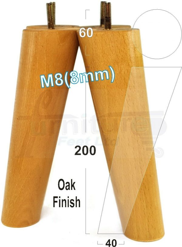 4x WOODEN ANGLED SOFA LEGS 200mm High CHAIR FURNITURE REPLACEMENT FEET M8(8mm) - Image 26