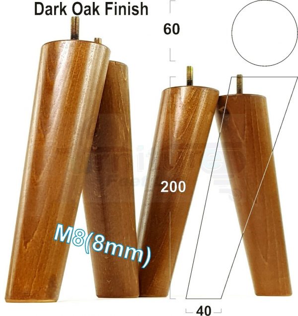 4x WOODEN ANGLED SOFA LEGS 200mm High CHAIR FURNITURE REPLACEMENT FEET M8(8mm) - Image 16