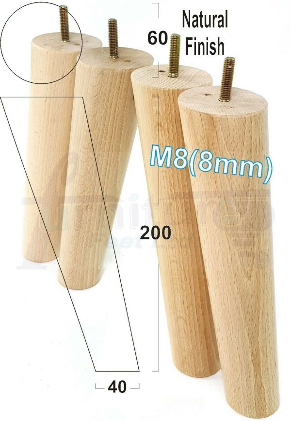 4x WOODEN ANGLED SOFA LEGS 200mm High CHAIR FURNITURE REPLACEMENT FEET M8(8mm) - Image 24