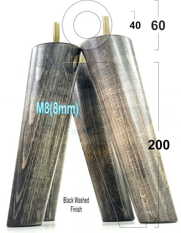 4x WOODEN ANGLED SOFA LEGS 200mm High CHAIR FURNITURE REPLACEMENT FEET M8(8mm) - Image 15