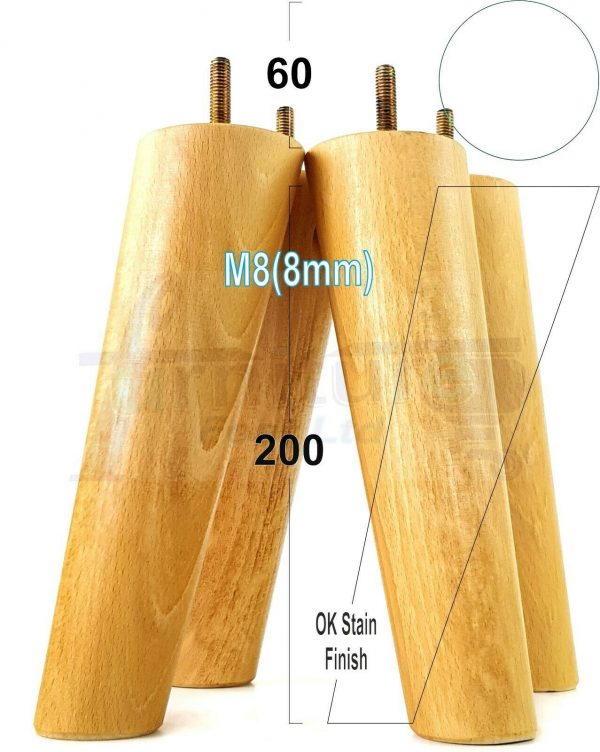 4x WOODEN ANGLED SOFA LEGS 200mm High CHAIR FURNITURE REPLACEMENT FEET M8(8mm) - Image 27