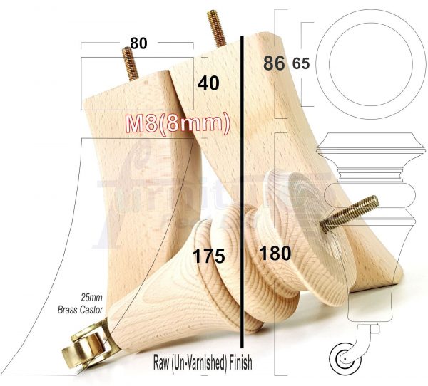 4x Wood Turned Replacement Furniture Legs Sofa, Chair, SetteeFeet 18cm High M8 - Image 24