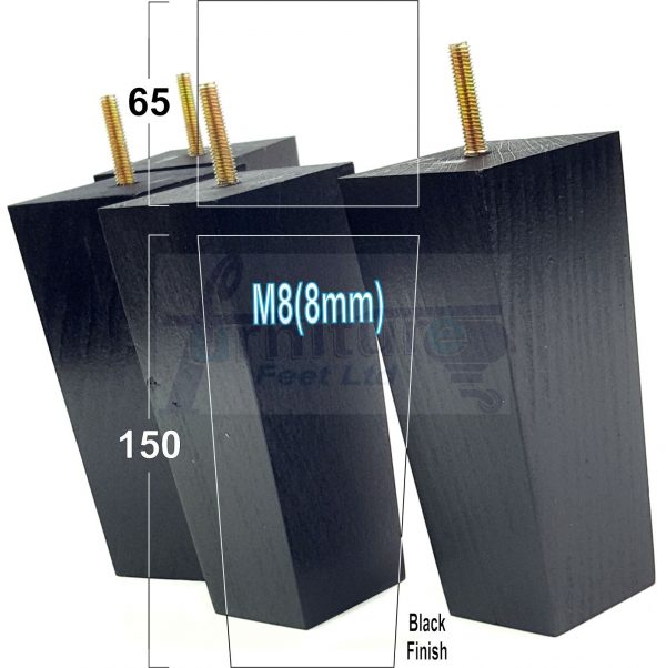 Square Wood Legs Replacement Tapered Furniture Feet 100 - 240mm High M8 Black - Image 12