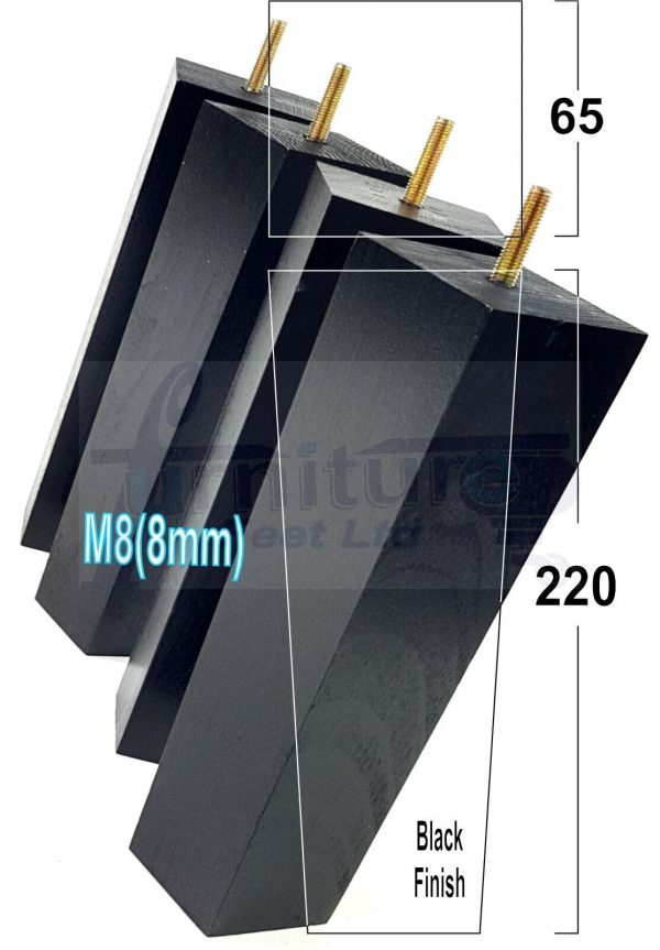 Square Wood Legs Replacement Tapered Furniture Feet 100 - 240mm High M8 Black - Image 14