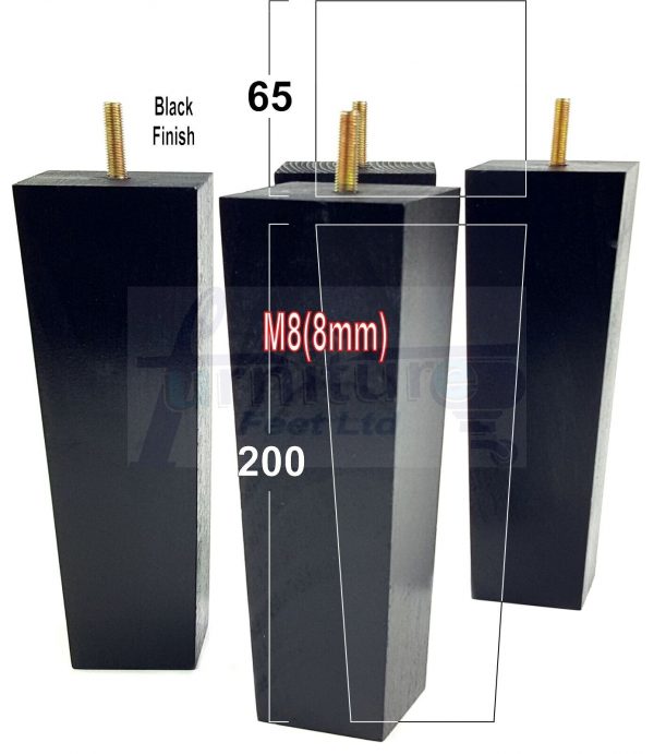 Square Wood Legs Replacement Tapered Furniture Feet 100 - 240mm High M8 Black - Image 13
