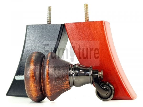 2x Castor Legs & 2x Curved Wood Furniture Replacement Feet M8 Chairs, Sofa 140mm - Image 5